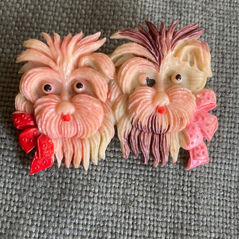 Vintage celluloid dog brooch made in Japan